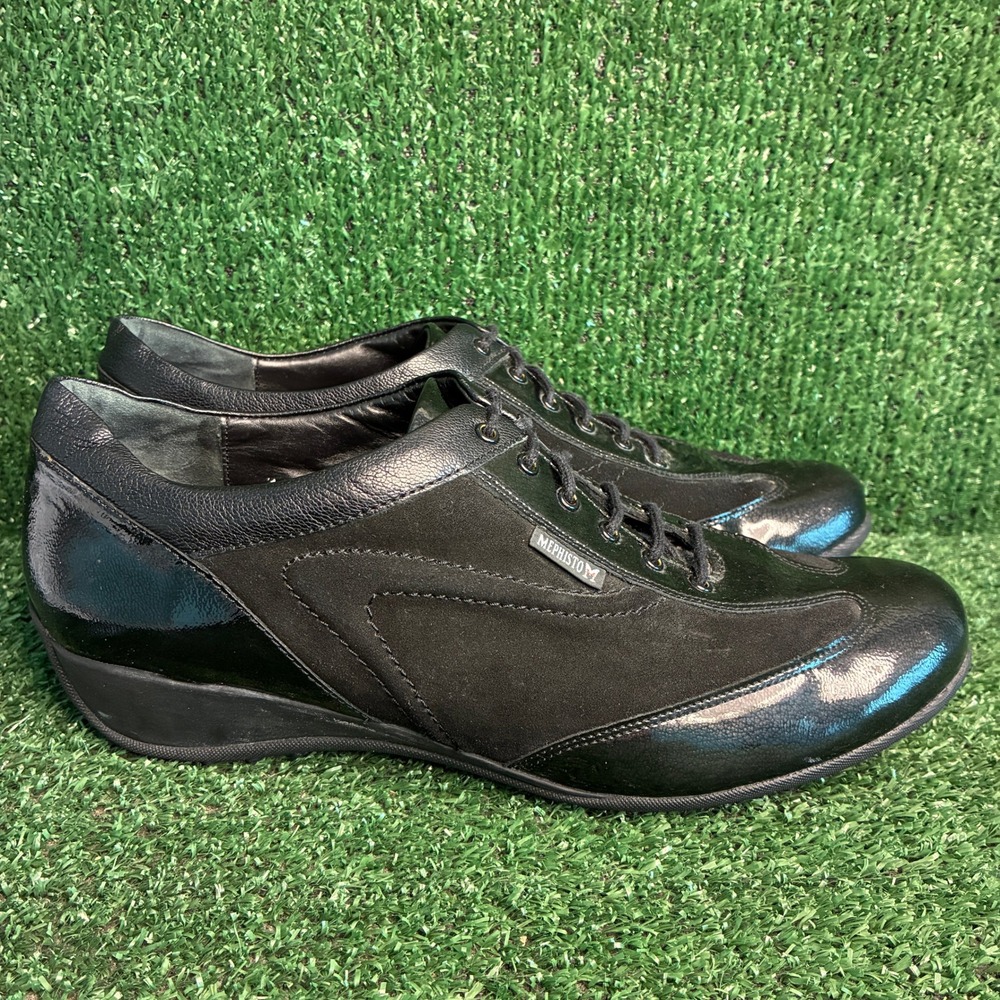 Mephisto Air-Relax Suede Patent Leather Comfort Walking Shoes Black Womens Sz 11